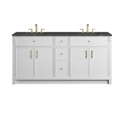 Bellshire 72" Double Vanity, Bright White w/ 3 CM Parisien Bleu Silestone Top w/FreePower Wireless Charger
