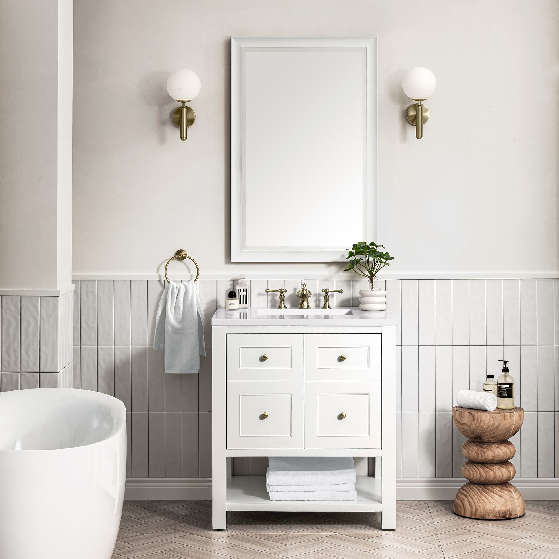 Renovate for Less Atlanta Breckenridge 30" Single Vanity, Bright White w/ 3 CM White Zeus Top