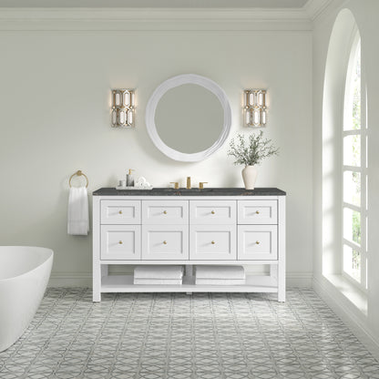 Renovate for Less Atlanta Breckenridge 60" Single Vanity Cabinet, Bright White w/ 3 CM Parisien Bleu Top w/ FreePower Wireless Charger