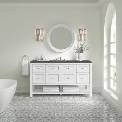 Breckenridge 60" Single Vanity Cabinet, Bright White w/ 3 CM Parisien Bleu Top w/ FreePower Wireless Charger