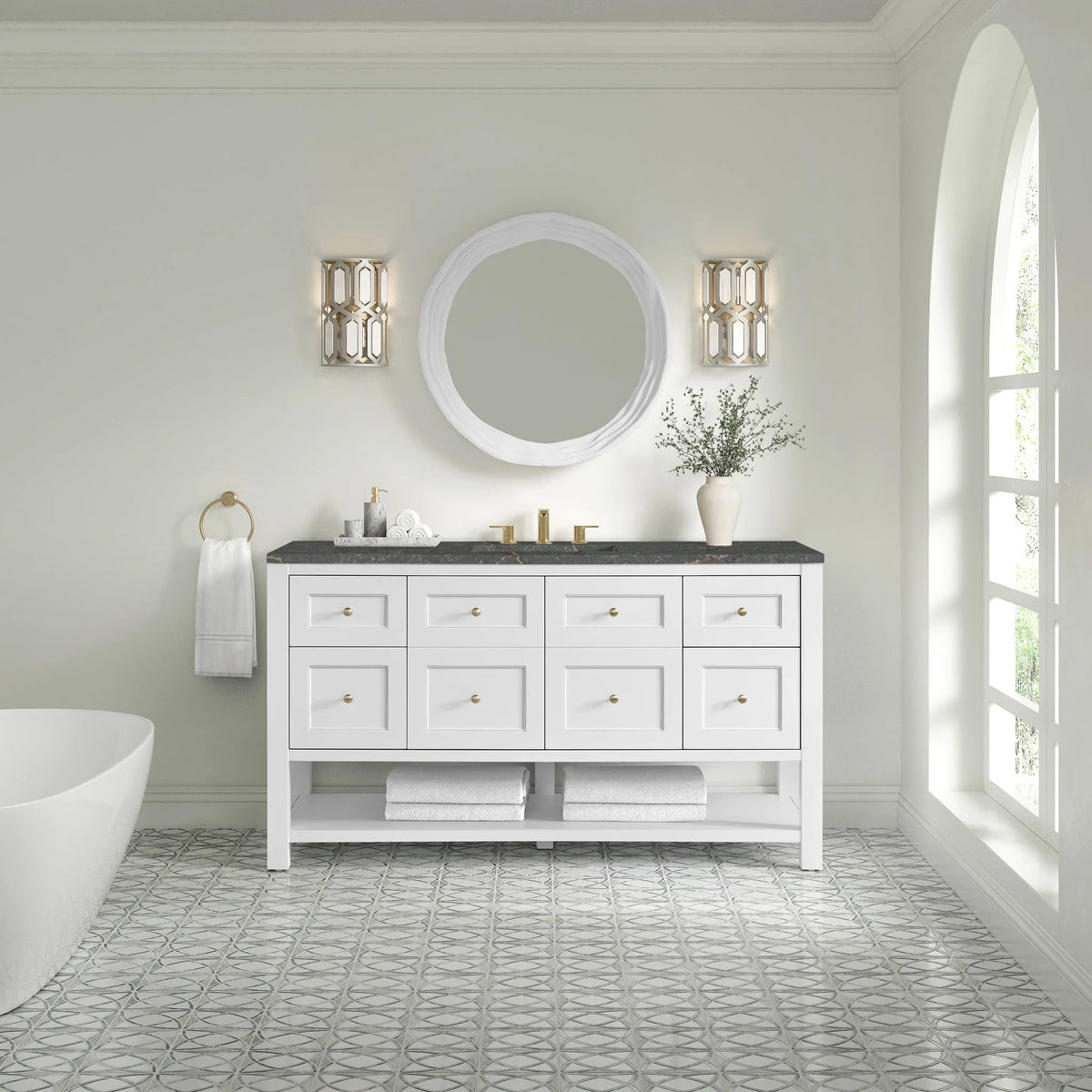 Breckenridge 60" Single Vanity Cabinet, Bright White w/ 3 CM Parisien Bleu Top