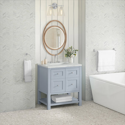 Renovate for Less Atlanta Breckenridge 30" Single Vanity, Serenity Blue, w/ 3 CM Ethereal Noctis Quartz Top