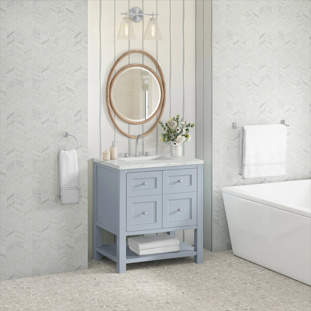 Breckenridge 30" Single Vanity, Serenity Blue, w/ 3 CM Ethereal Noctis Quartz Top