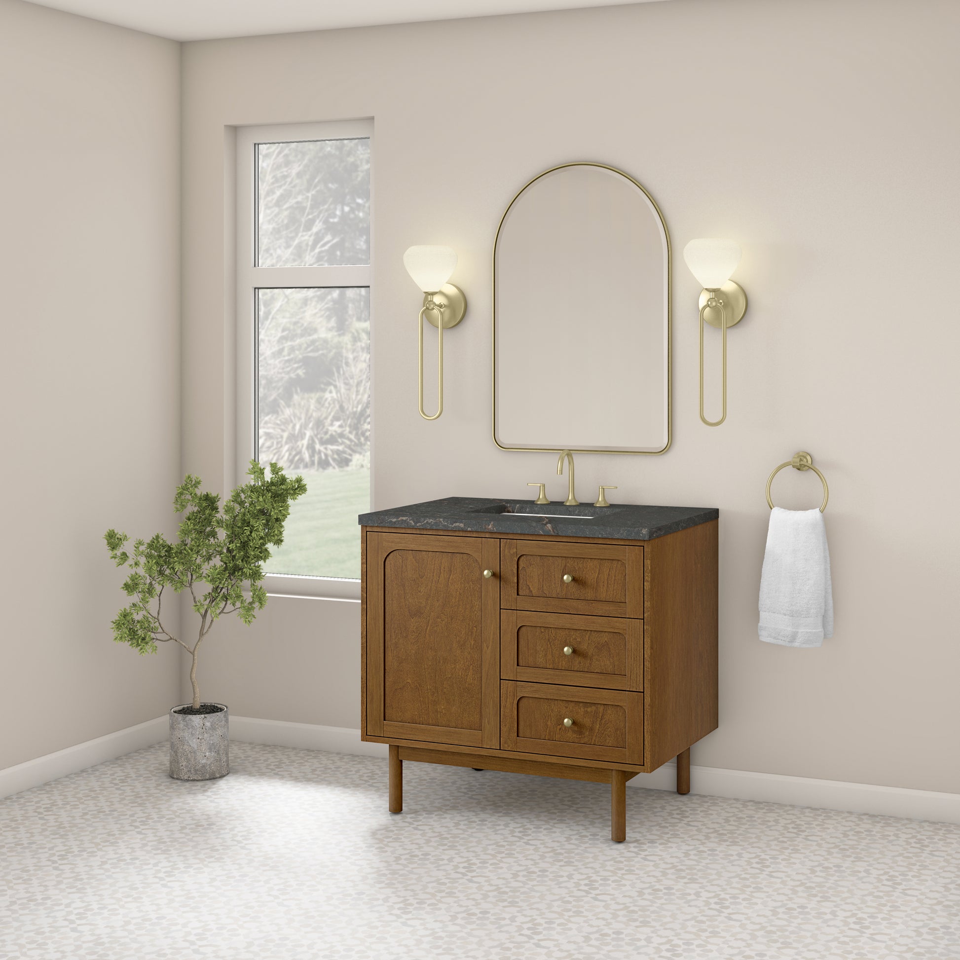 Renovate for Less Atlanta Laurent 36" Single Vanity, Honey Oak w/ 3 CM Parisien Bleu Silestone Top