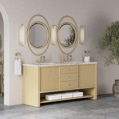 Renovate for Less Atlanta Marigot 72" Double Vanity, Sunwashed Oak w/ 3 CM Carrara White Marble Top