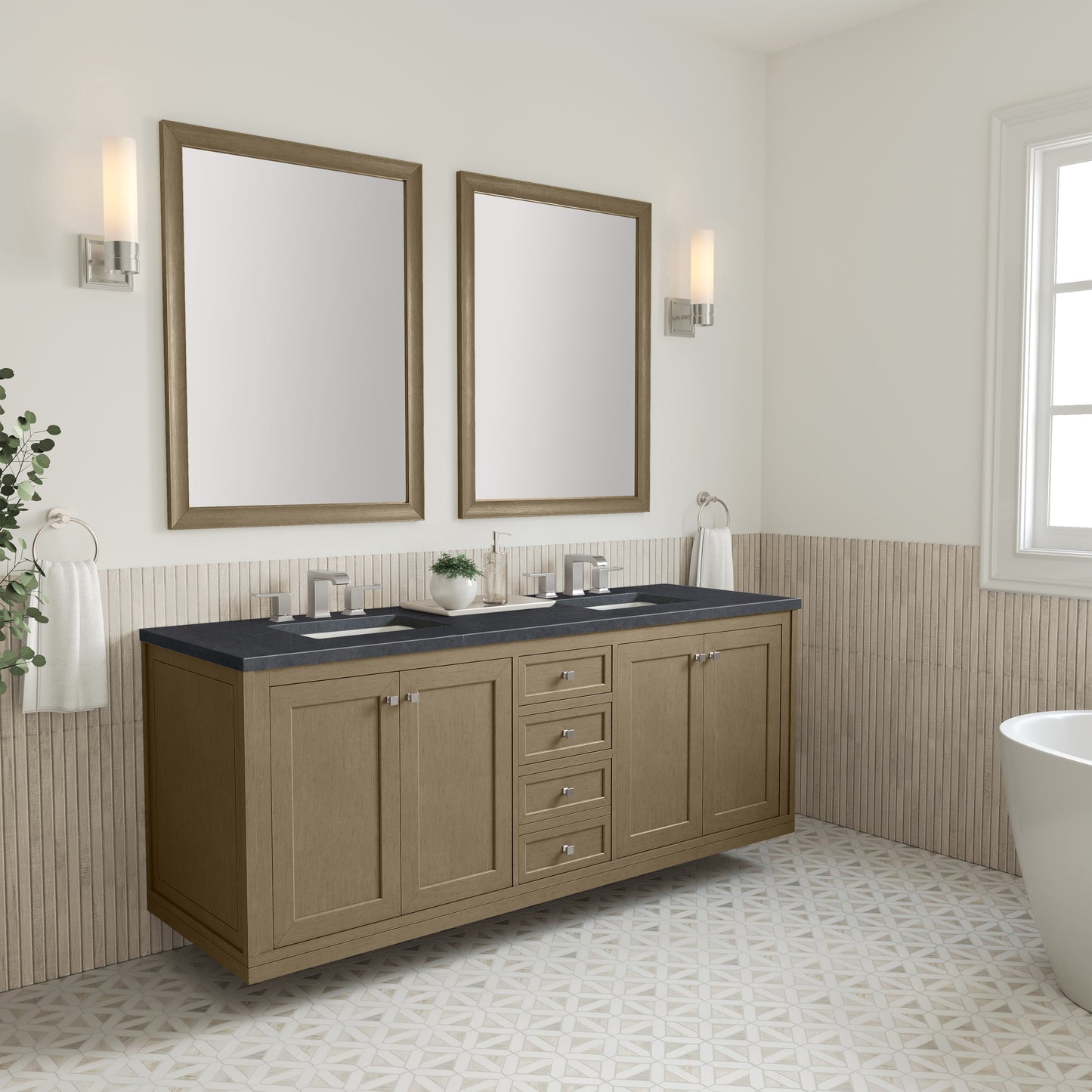Renovate for Less Atlanta Chicago 72" Double Vanity, Walnut Whisper, w/ 3 CM Charcoal Soapstone Silestone® Top