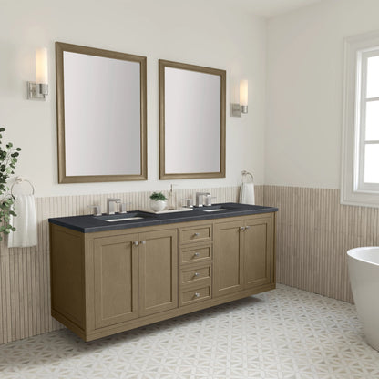 Chicago 72" Double Vanity, Walnut Whisper, w/ 3 CM Charcoal Soapstone Silestone® Top
