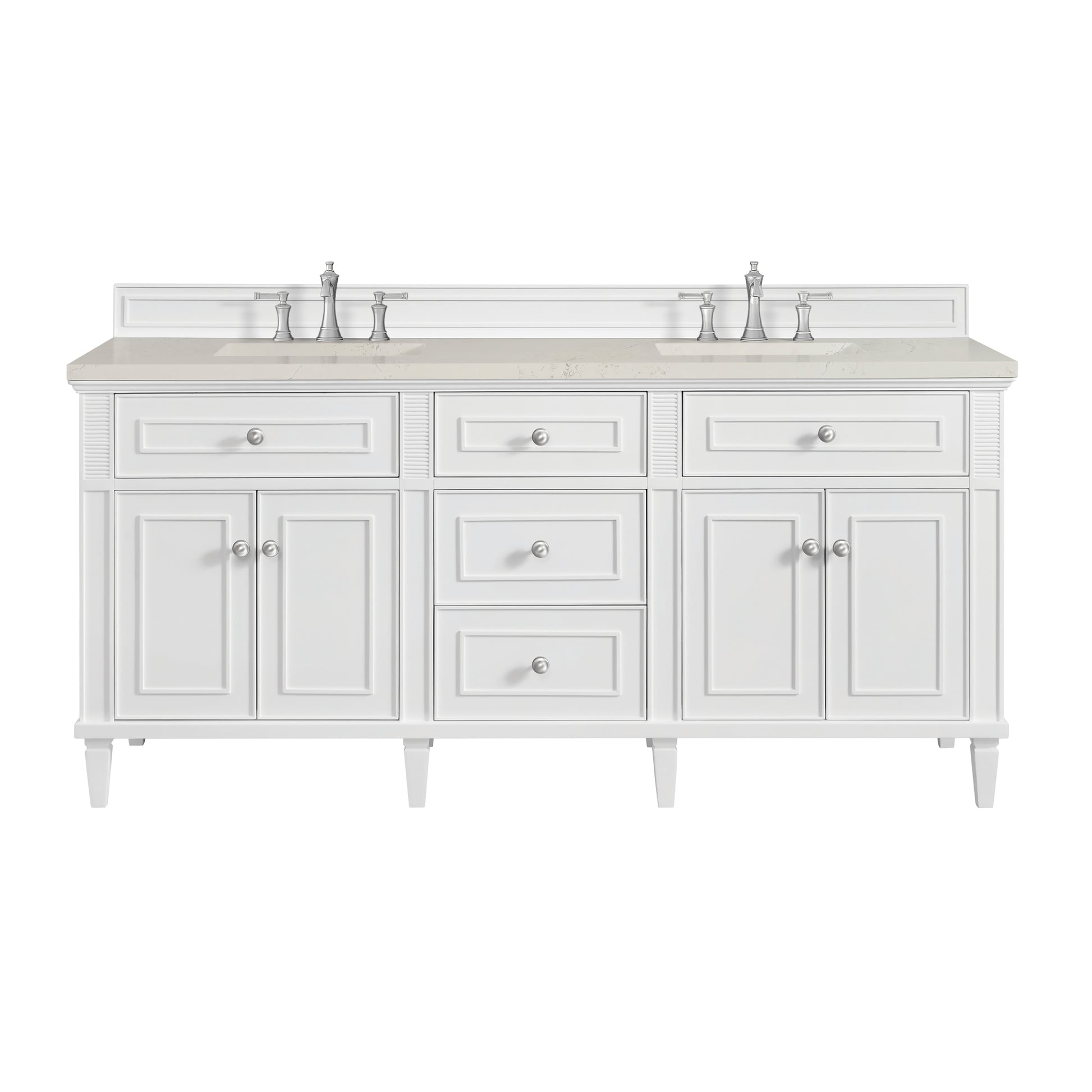 Renovate for Less Atlanta Lorelai 72" Double Vanity, Bright White, w/ 3 CM Siberian Silestone Top