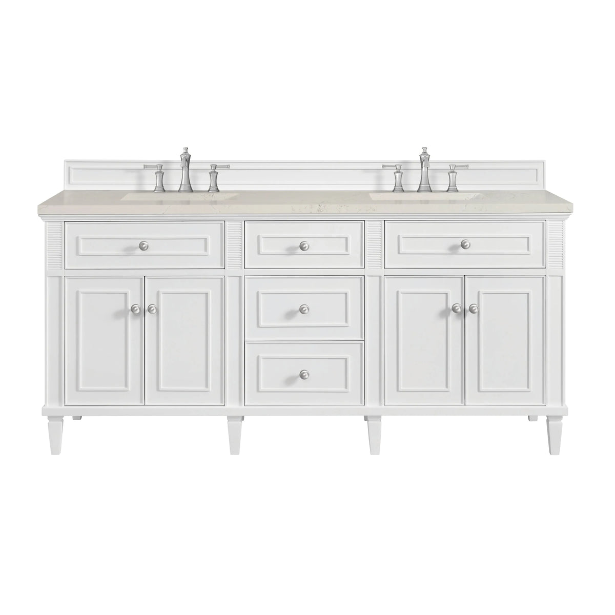Lorelai 72" Double Vanity, Bright White, w/ 3 CM Siberian Silestone Top w/FreePower Wireless Charger