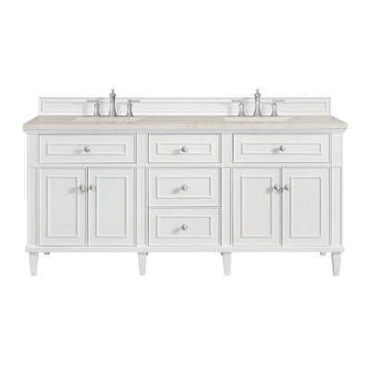 Lorelai 72" Double Vanity, Bright White, w/ 3 CM Siberian Silestone Top w/FreePower Wireless Charger
