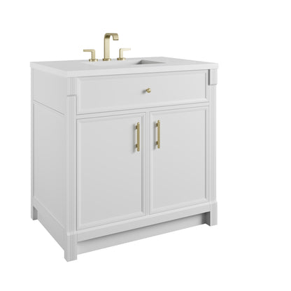 Renovate for Less Atlanta Bellshire 36" Single Vanity, Bright White w/ 3 CM White Zeus Silestone Top