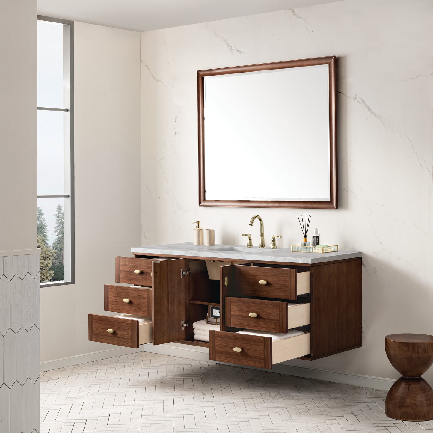 Renovate for Less Atlanta Amberly 60" Single Vanity, Mid-Century Walnut w/ 3 CM Victorian Silver Top