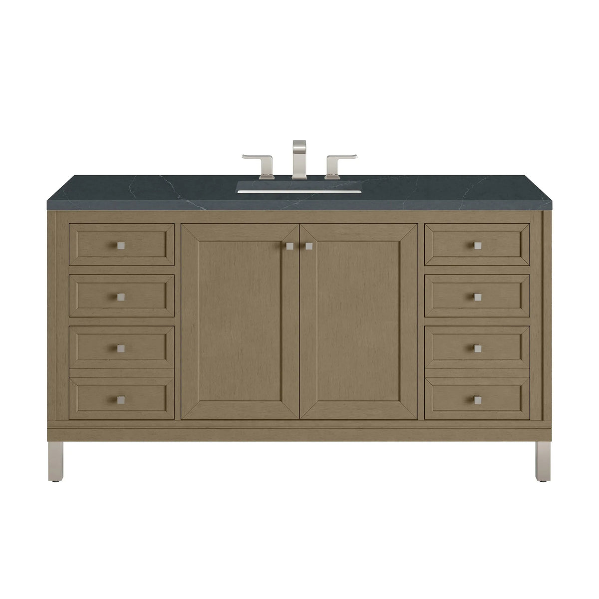 Chicago 60" Single Vanity, Walnut Whisper, w/ 3 CM Charcoal Soapstone Silestone® Top