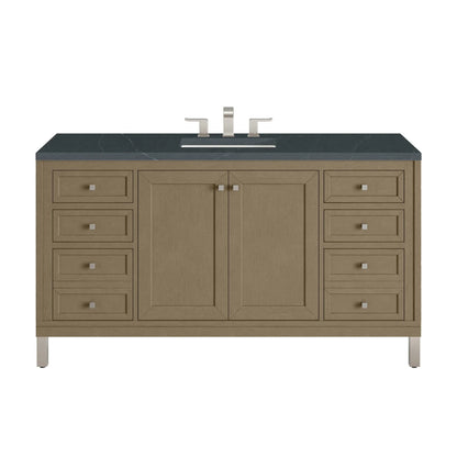Chicago 60" Single Vanity, Walnut Whisper, w/ 3 CM Charcoal Soapstone Silestone® Top