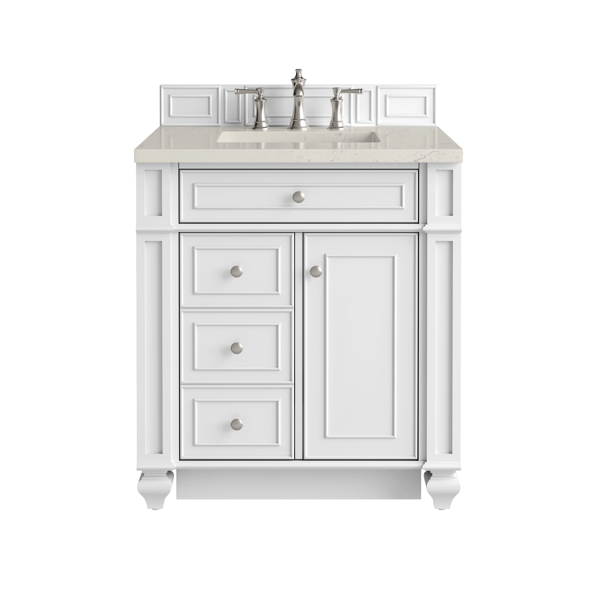 Renovate for Less Atlanta Bristol 30" Single Vanity, Bright White, w/ 3 CM Siberian Silestone Top