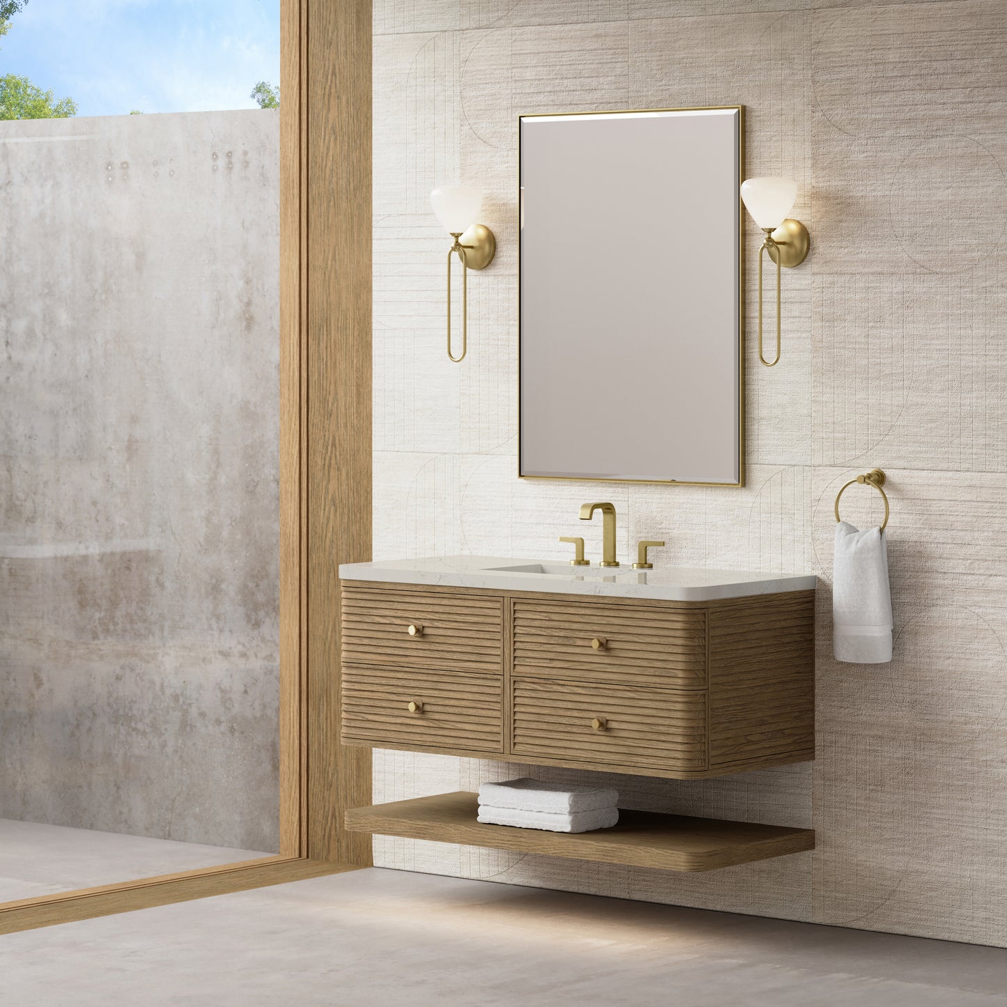 Renovate for Less Atlanta Allamari 48" Single Vanity, Dune Mist w/ 3 CM Siberian Silestone Top w/FreePower Wireless Charger