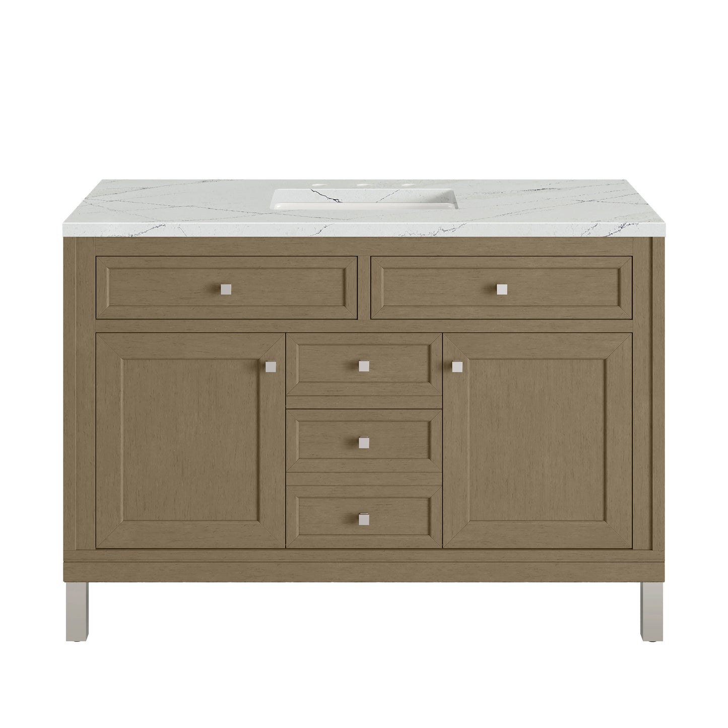 Renovate for Less Atlanta Chicago 48" Single Vanity, Walnut Whisper, w/ 3 CM Ethereal Noctis Silestone® Top w/FreePower Wireless Charger