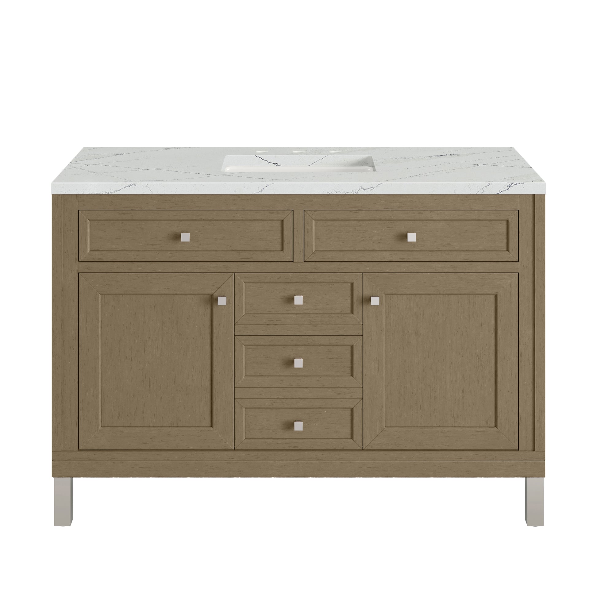 Renovate for Less Atlanta Chicago 48" Single Vanity, Walnut Whisper, w/ 3 CM Ethereal Noctis Silestone® Top w/FreePower Wireless Charger