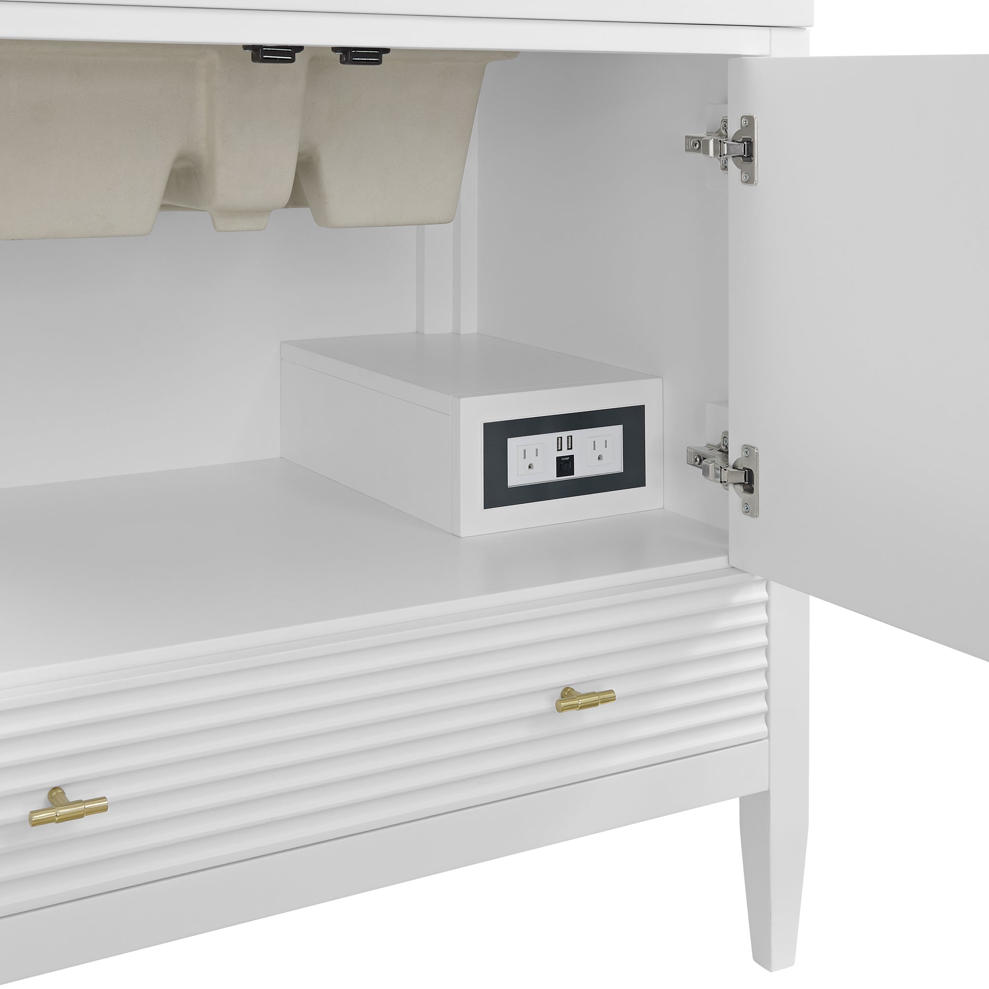 Renovate for Less Atlanta Myrrin 36" Vanity, Bright White w/ 3 CM Carrara White Marble Top