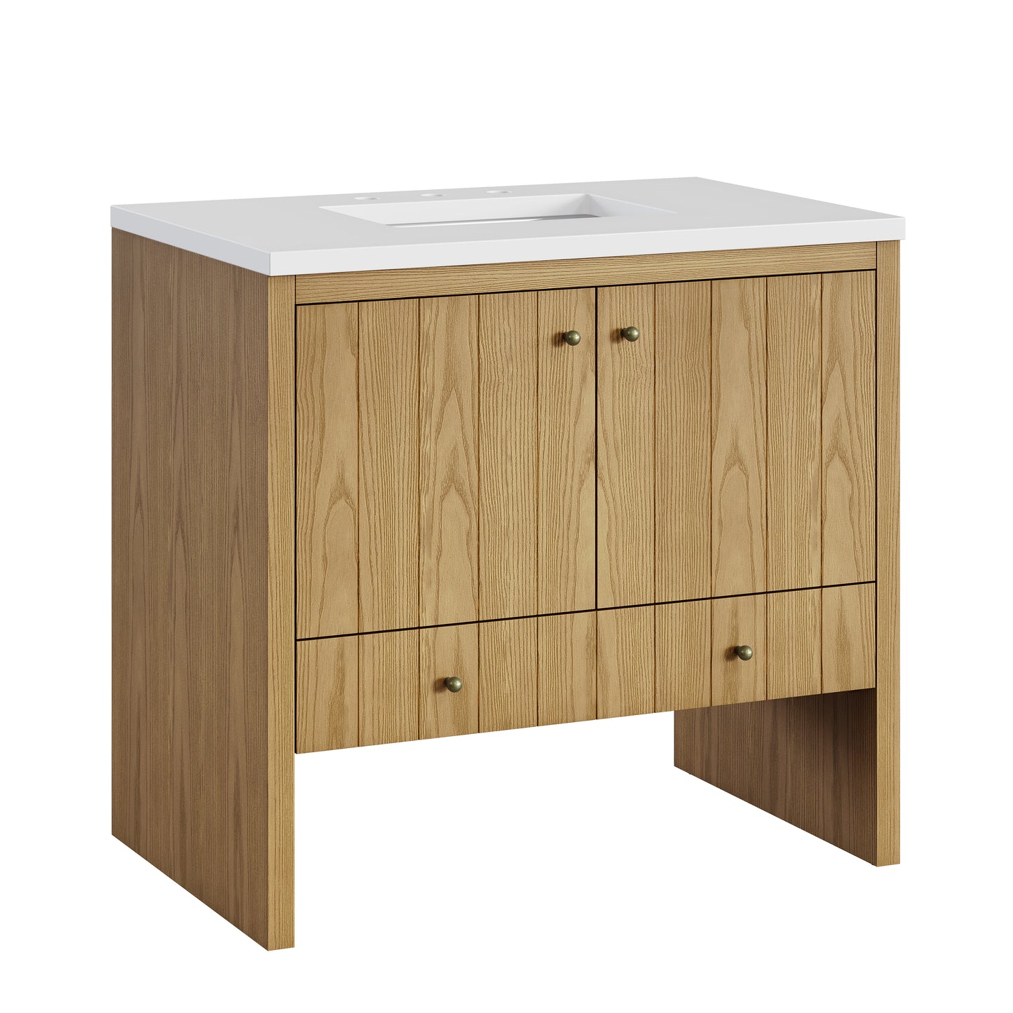 Renovate for Less Atlanta Hudson 36" Single Vanity, Light Natural Oak w/ 3 CM White Zeus Top