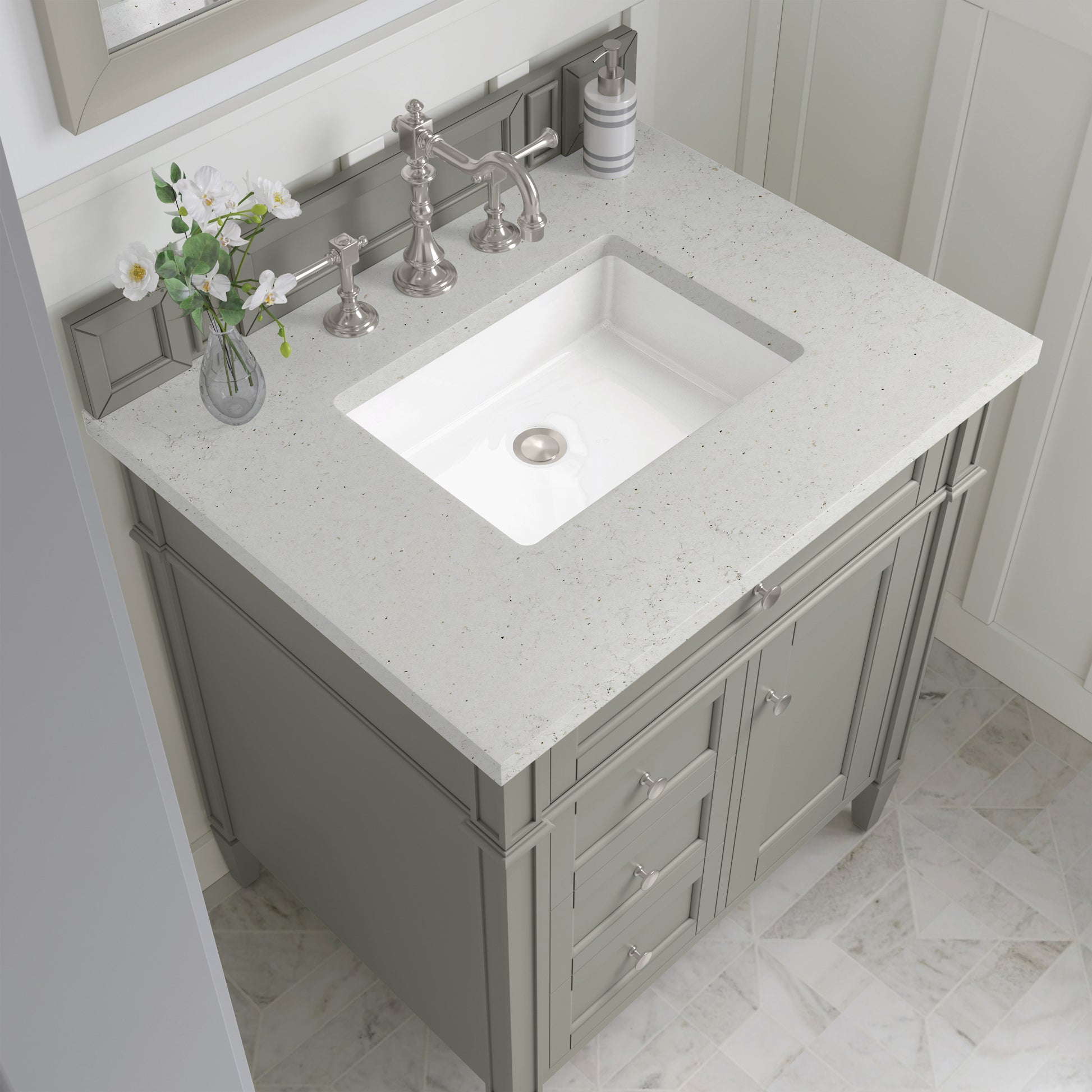 Renovate for Less Atlanta Brittany 30" Single Vanity, Urban Gray, w/ 3 CM Lime Delight Silestone Top