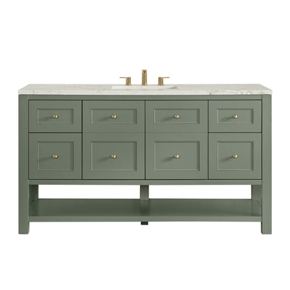 Renovate for Less Atlanta Breckenridge 60" Single Vanity, Smokey Celadon, w/ 3 CM Victorian Silver Quartz Top