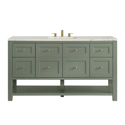 Breckenridge 60" Single Vanity, Smokey Celadon, w/ 3 CM Victorian Silver Quartz Top