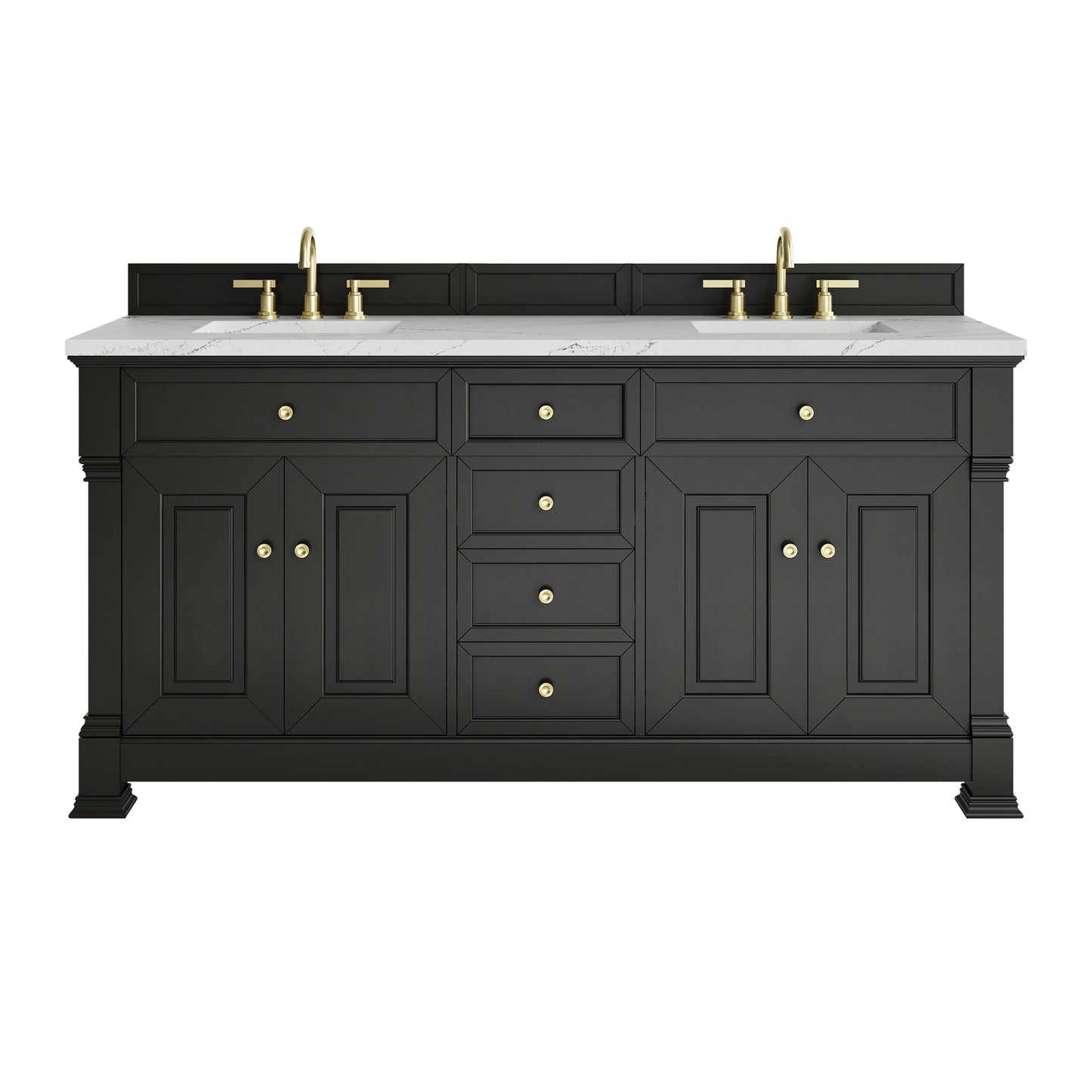 Renovate for Less Atlanta Brookfield 72" Double Vanity, Black Onyx w/ 3 CM Ethereal Noctis Silestone Top w/ FreePower Wireless Charger