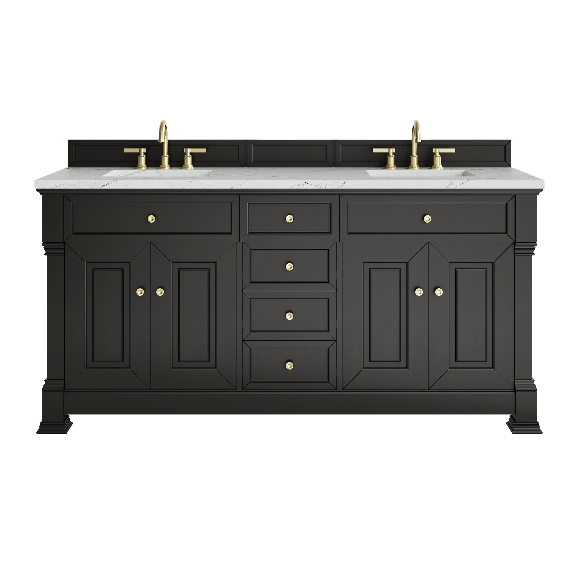 Renovate for Less Atlanta Brookfield 72" Double Vanity, Black Onyx w/ 3 CM Ethereal Noctis Silestone Top w/ FreePower Wireless Charger