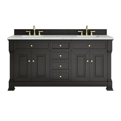 Brookfield 72" Double Vanity, Black Onyx w/ 3 CM Ethereal Noctis Silestone Top w/ FreePower Wireless Charger