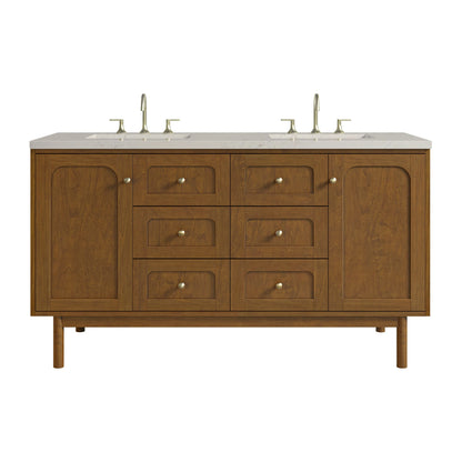 Laurent 60" Double Vanity, Honey Oak w/ 3 CM Siberian Silestone Top