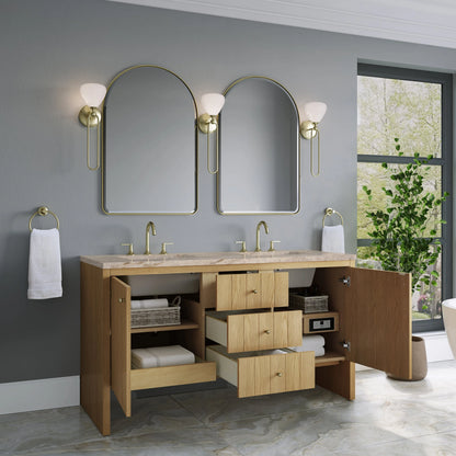 Hudson 60" Double Vanity, Light Natural Oak, w/ 3 CM Tajnar Eclos Top