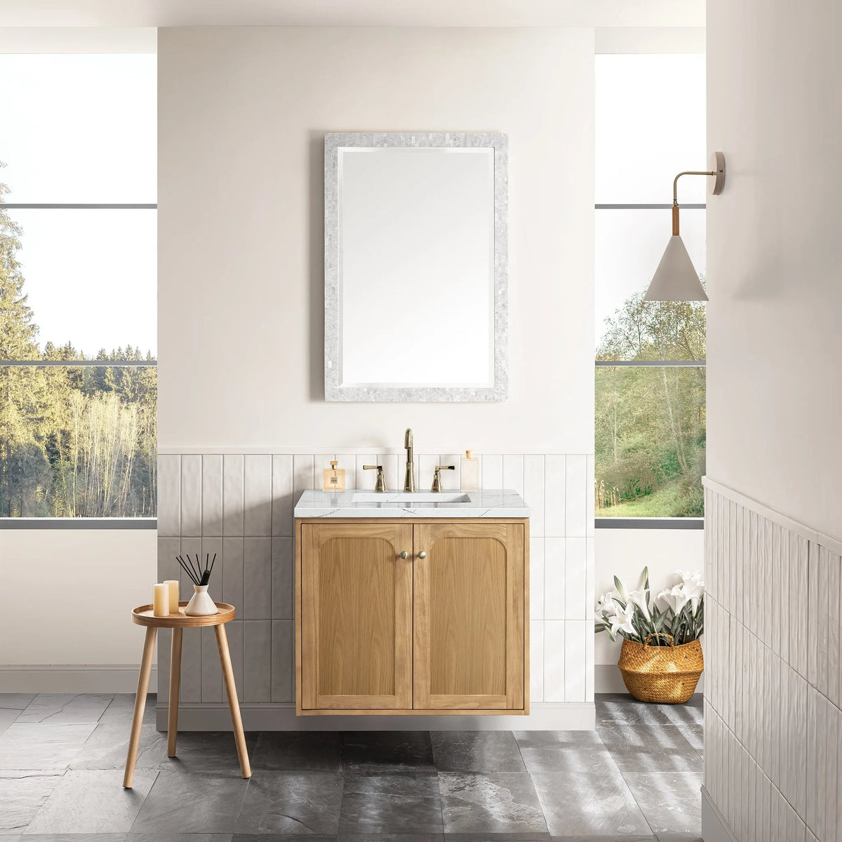 Laurent 30" Single Vanity, Light Natural Oak w/ 3 CM Ethereal Noctis Top