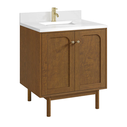 Laurent 30" Single Vanity, Honey Oak w/ Single Hole 3 CM White Zeus Silestone Top and Matching Backsplash