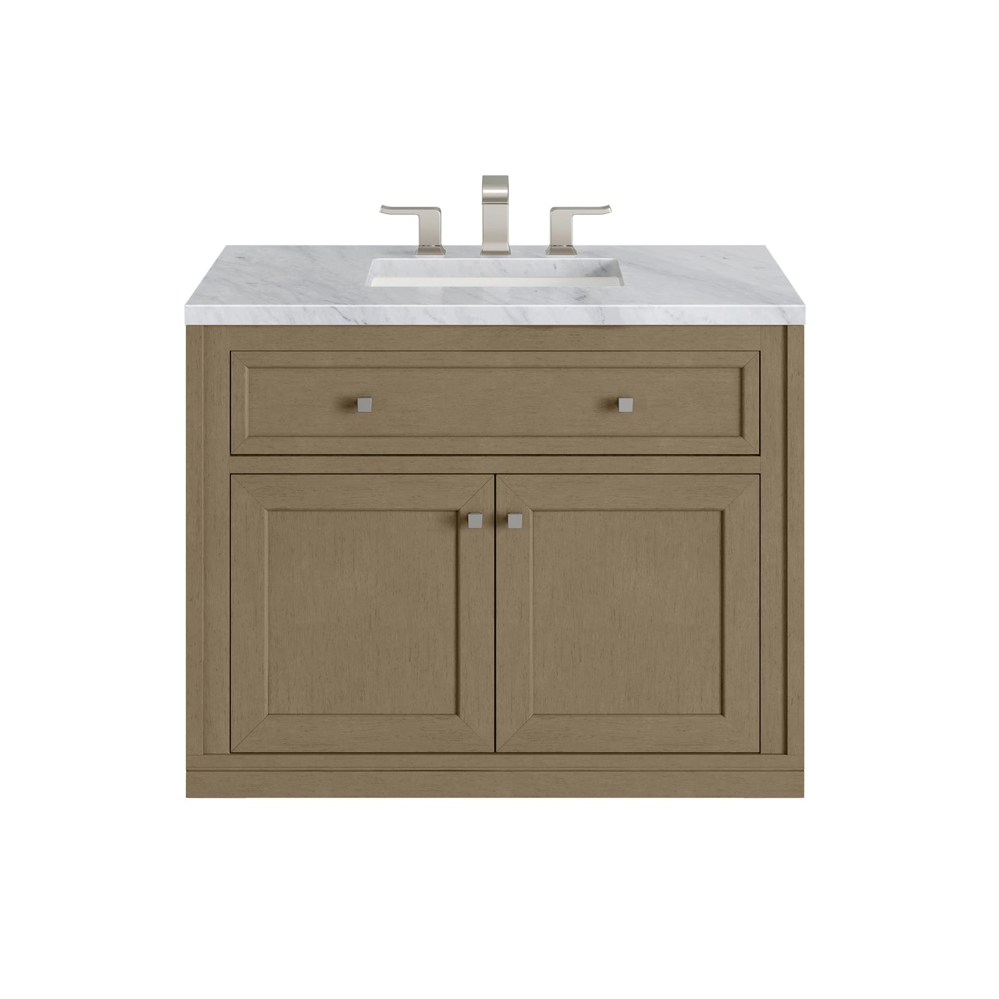 Renovate for Less Atlanta Chicago 36" Single Vanity, Walnut Whisper, w/ 3 CM Carrara Marble Top