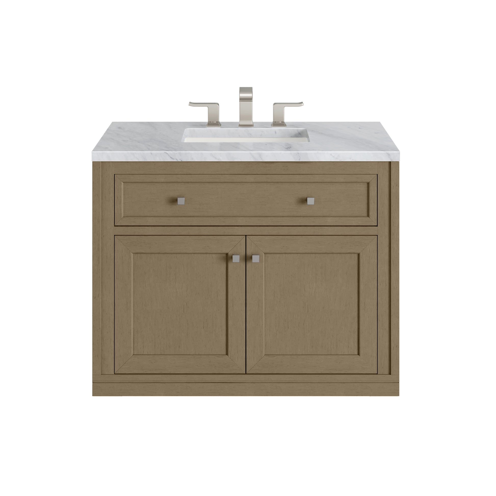 Renovate for Less Atlanta Chicago 36" Single Vanity, Walnut Whisper, w/ 3 CM Carrara Marble Top