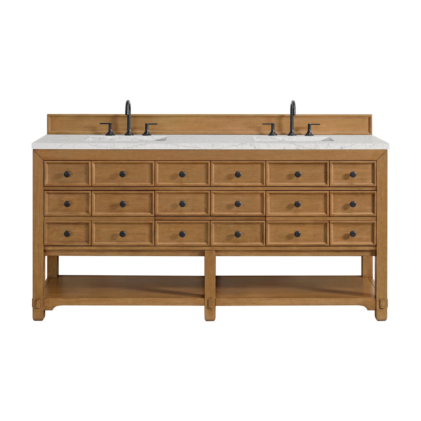 Renovate for Less Atlanta Malibu 72" Double Vanity, Amber Birch w/ 3 CM Eternal Jasmine Pearl Top