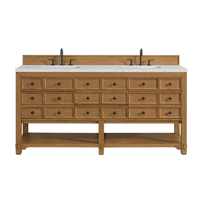 Renovate for Less Atlanta Malibu 72" Double Vanity, Amber Birch w/ 3 CM Eternal Jasmine Pearl Top w/ FreePower Wireless Charger