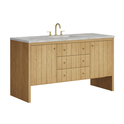 Renovate for Less Atlanta Hudson 60" Single Vanity, Light Natural Oak w/ 3 CM Victorian Silver Top