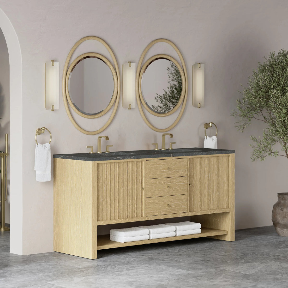 Marigot 72" Double Vanity, Sunwashed Oak w/ 3 CM Parisien Bleu Silestone Top