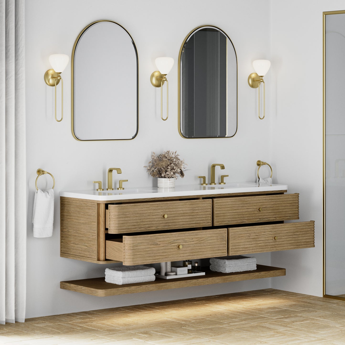 Renovate for Less Atlanta Allamari 72" Double Vanity, Dune Mist w/ 3 CM White Zeus Silestone Top