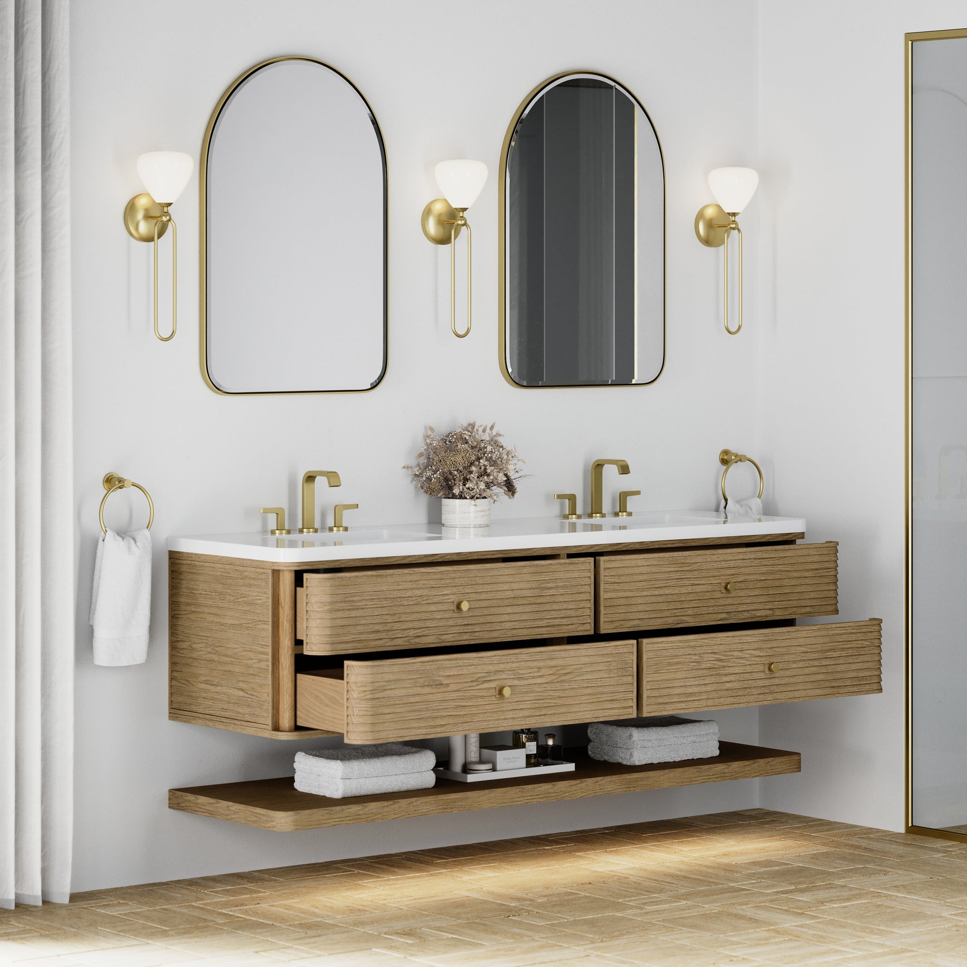 Renovate for Less Atlanta Allamari 72" Double Vanity, Dune Mist w/ 3 CM White Zeus Silestone Top