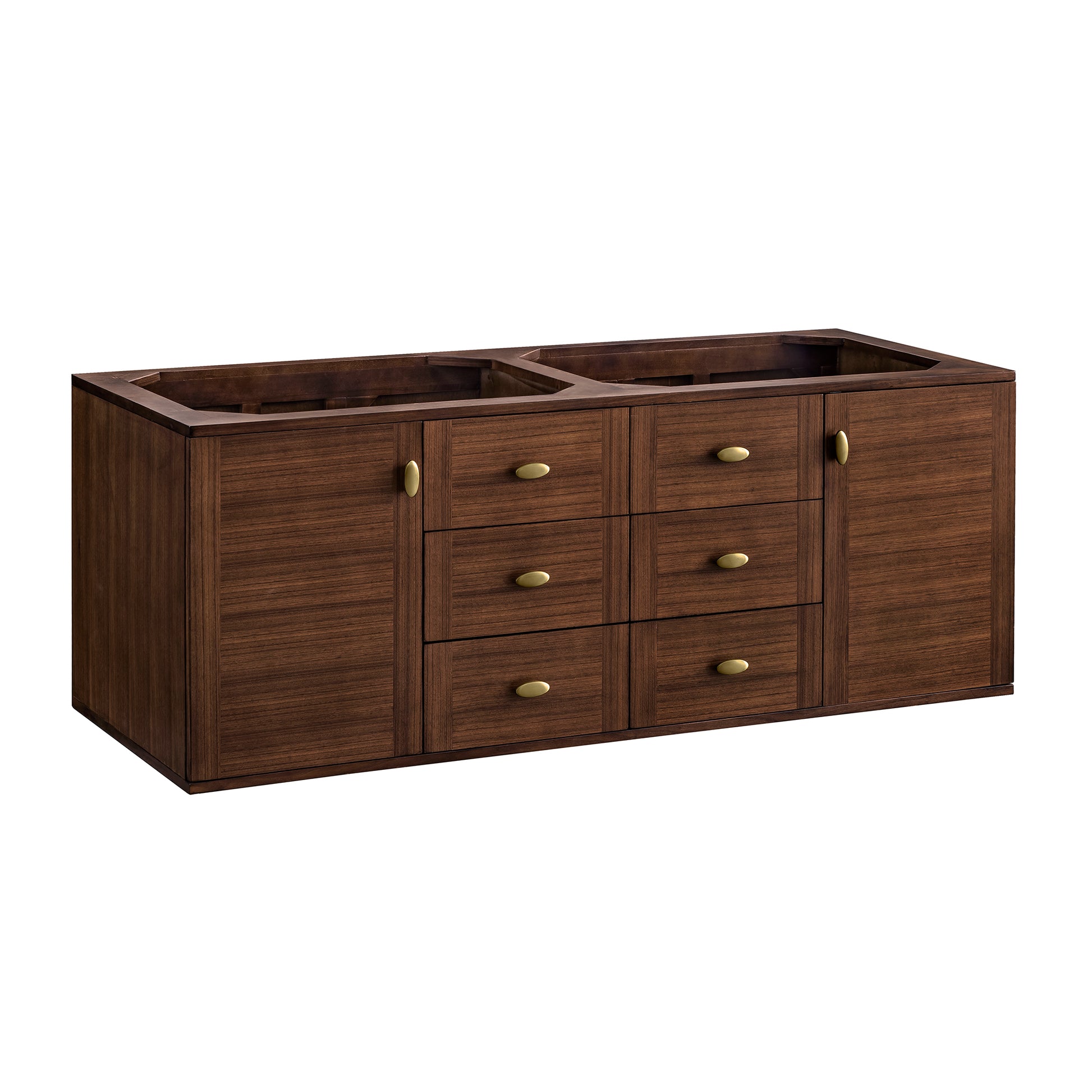 Renovate for Less Atlanta Amberly 60" Double Vanity, Mid-Century Walnut, w/ 3 CM Siberian Silestone Top w/FreePower Wireless Charger