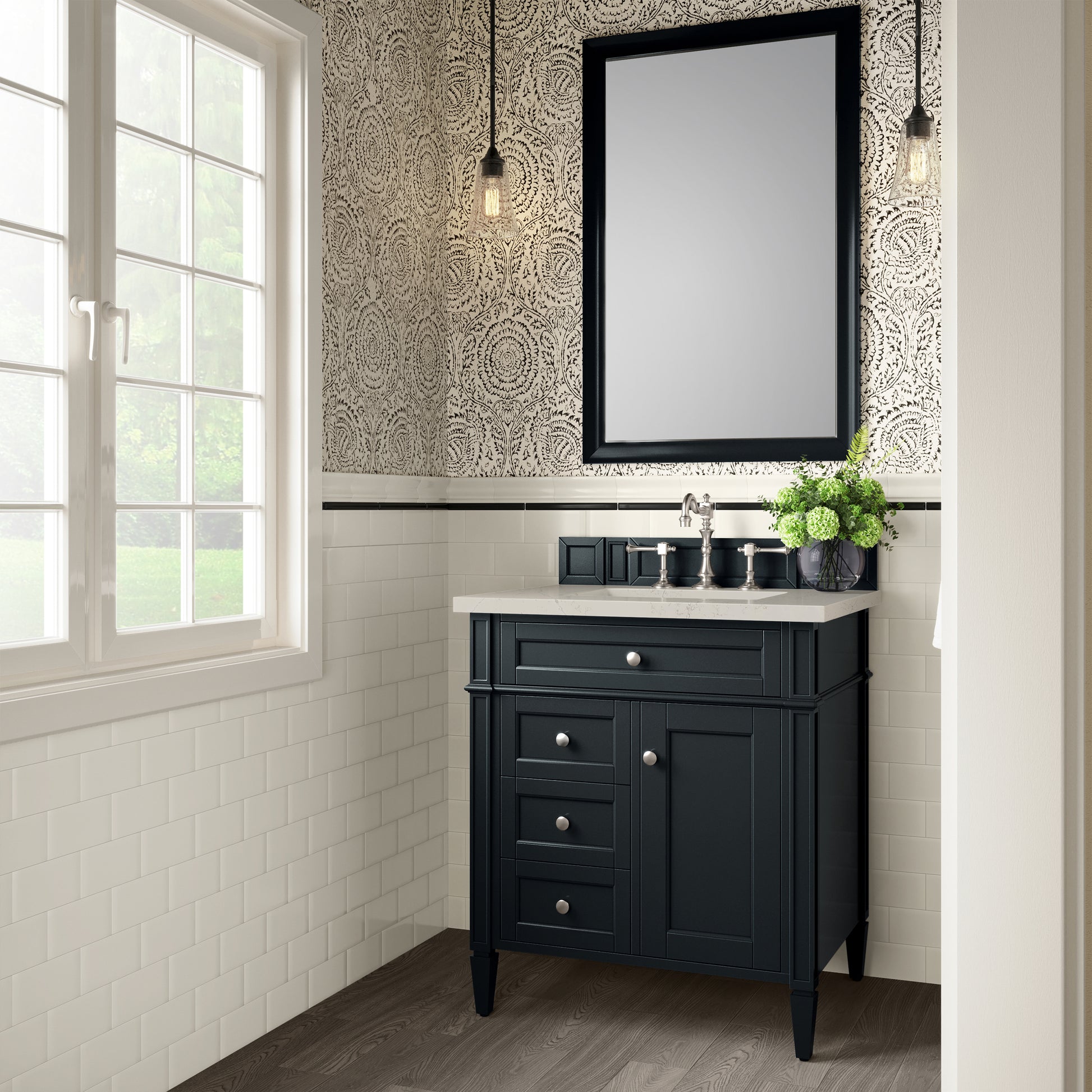 Renovate for Less Atlanta Brittany 30" Single Vanity, Black Onyx, w/ 3 CM Siberian Silestone Top