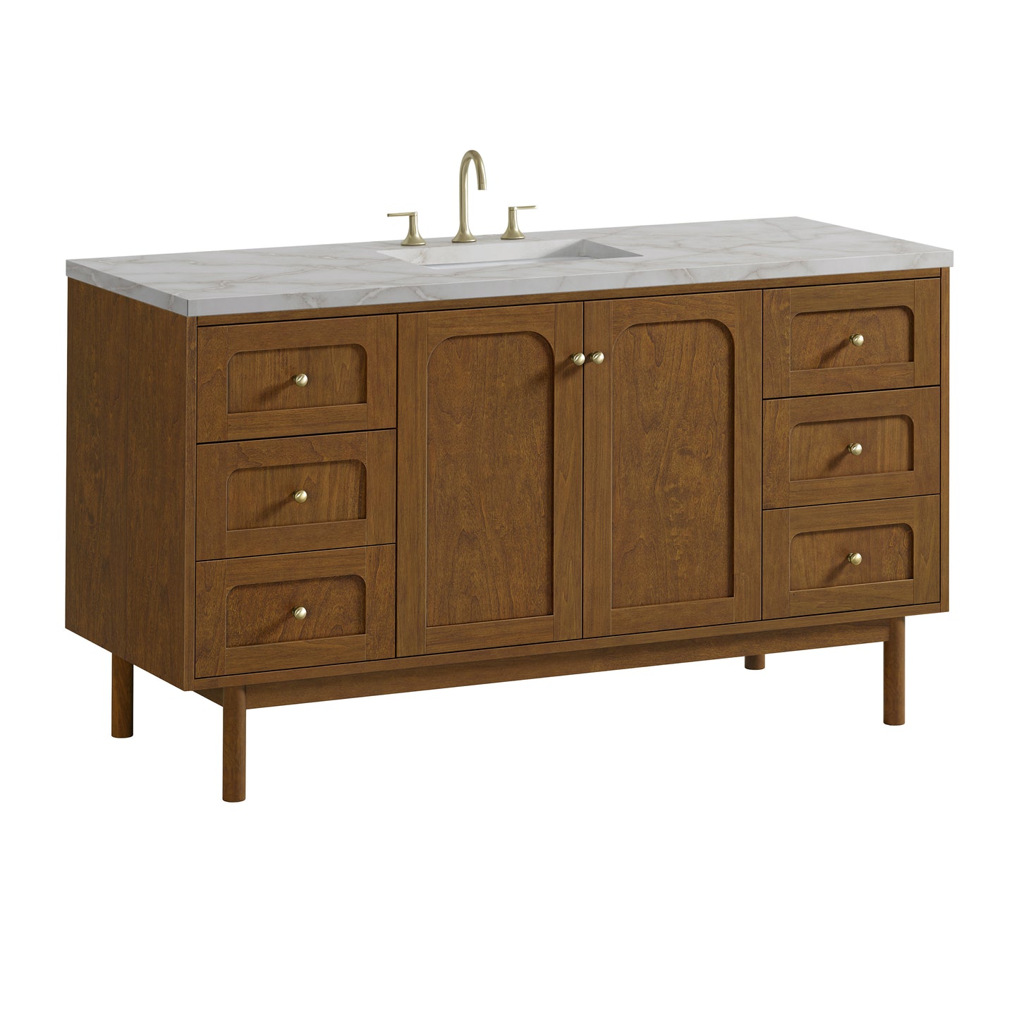 Renovate for Less Atlanta Laurent 60" Single Vanity, Honey Oak w/ 3 CM Victorian Silver Silestone Top w/FreePower Wireless Charger