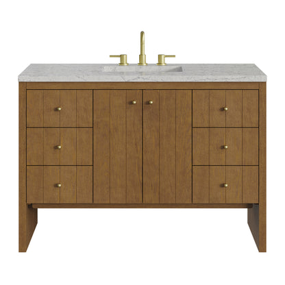Renovate for Less Atlanta Hudson 48" Single Vanity, Honey Oak w/ 3 CM Eternal Jasmine Pearl Silestone Top