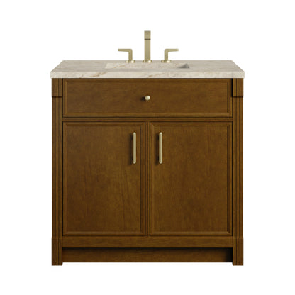 Renovate for Less Atlanta Bellshire 36" Single Vanity, Honey Oak w/ 3 CM Tajnar Eclos Top