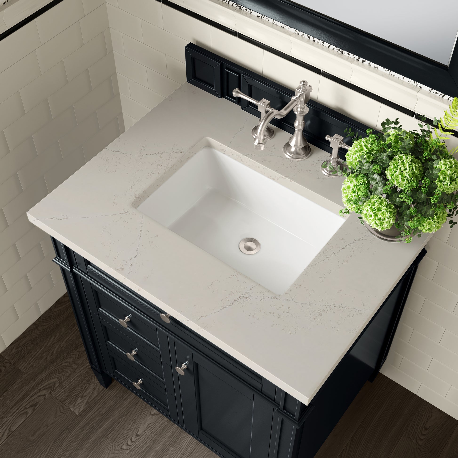 Renovate for Less Atlanta Brittany 30" Single Vanity, Black Onyx, w/ 3 CM Siberian Silestone Top