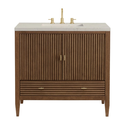 Myrrin 36" Vanity, Mid Century Walnut, w/ 3 CM Siberian Silestone Top