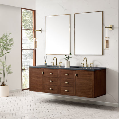 Renovate for Less Atlanta Amberly 72" Double Vanity, Mid-Century Walnut w/ 3 CM Charcoal Soapstone Top